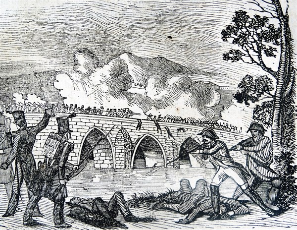Engraving depicting the Battle of Cabezón de la Sal, Spain