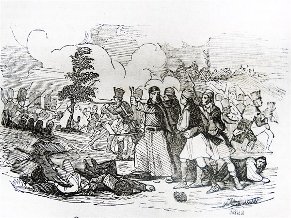 Engraving depicting the battle of Cabrillas