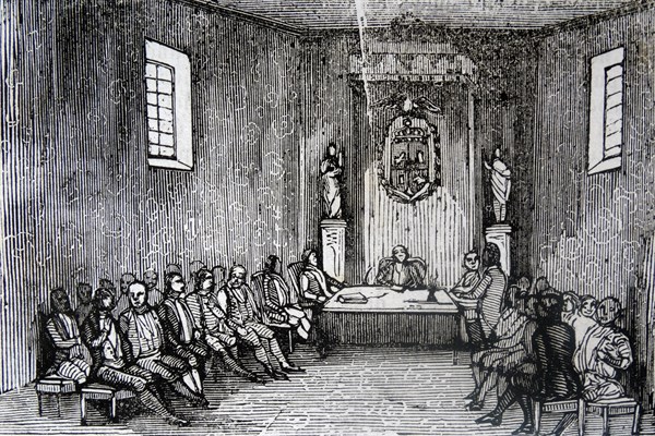 Illustration depicting the creation of the Constitution of Bayonne
