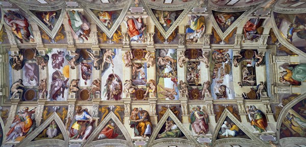 View of the Sistine Chapel celling painted by Michelangelo di Lodovico Buonarroti Simoni