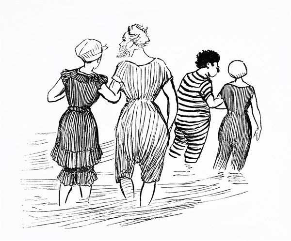 1900 couples entering the sea to bathe
