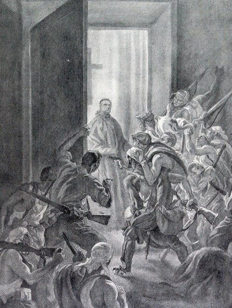 Catholic priest mobbed by an anarchist riot in the Spanish Civil War.