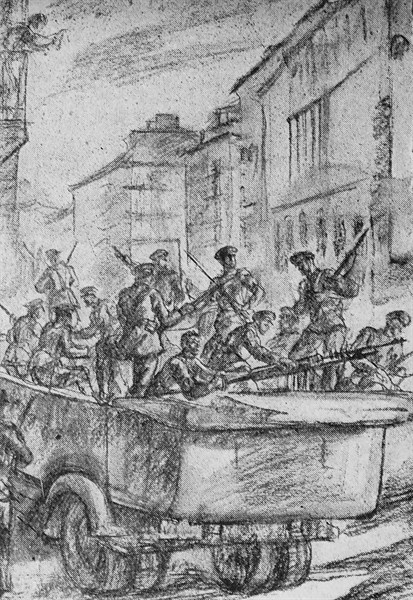 Falangist's commandeer vehicles in the Spanish Civil War.