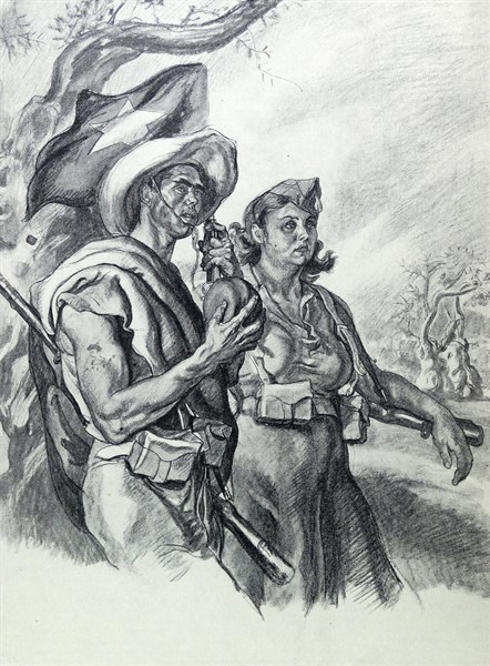 Nationalist militia man and woman in Mallorca, Spain, in the Spanish Civil War.