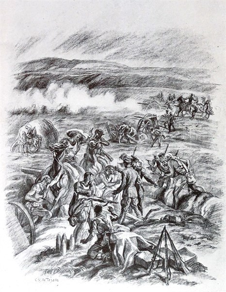 Nationalist artillery position overrun by republican militia during the Spanish civil war.