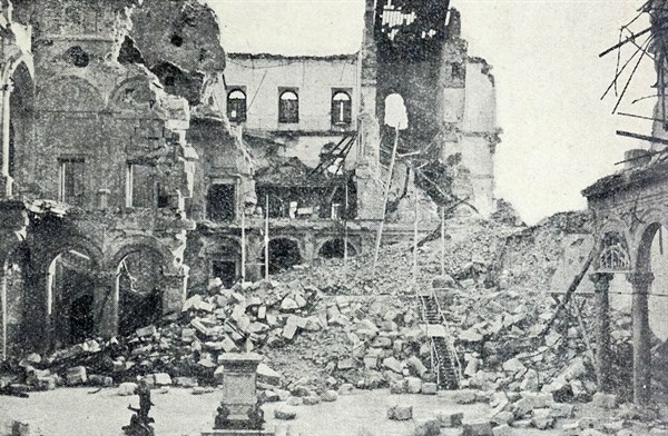 Ruined structures in central Spain, during the Spanish Civil War.