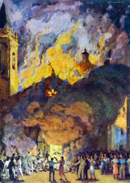 fires burn in Seville during the Spanish Civil War 1936