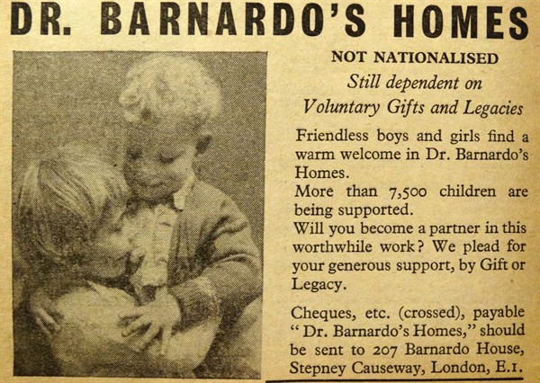 Advert for Dr barnardo's orphanage, London 1930