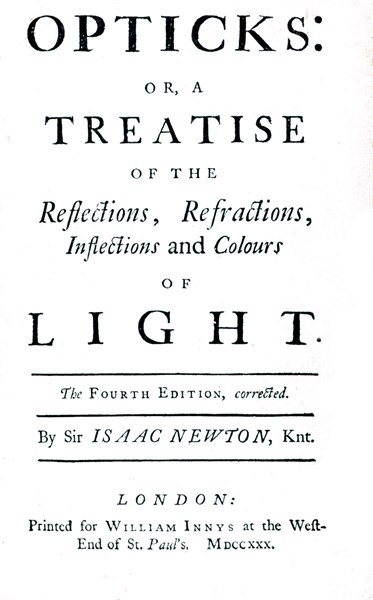 Title page of 'Opticks ....' by Sir Isaac Newton