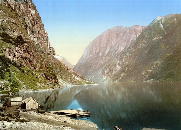 Photomechanical print of Nærøyfjord from Gudvangen