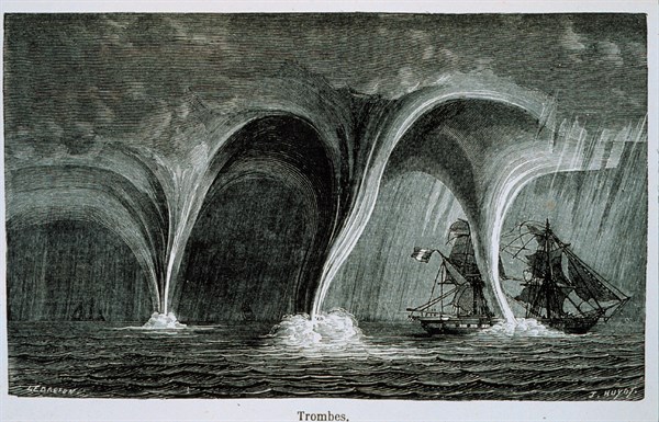 Trombes' sailing vessel in hurricane conditions