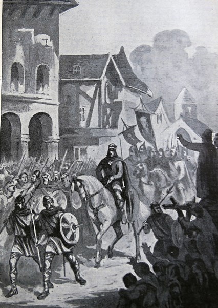 Engraving depicting Charles Martel entering Paris