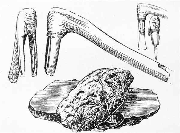 Illustration depicting implements of the stone age