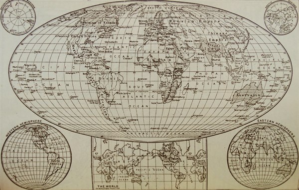 Modern representation of the world shown on three different projections