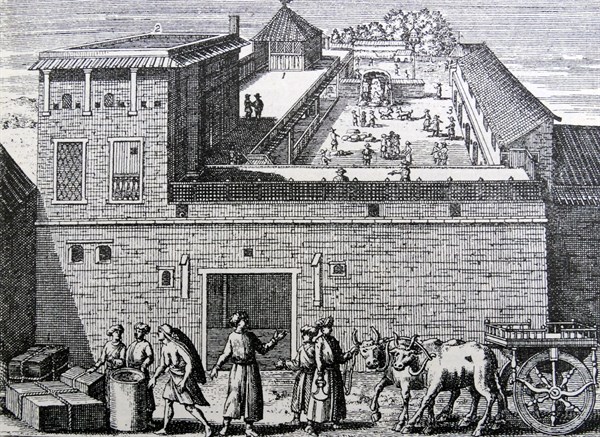 Woodcut depicting a trading office