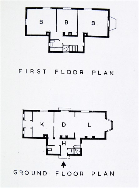 Floor plan of a brick-built house suitable for a site on the outskirts of a country town