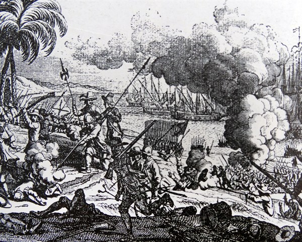 Illustration depicting Dutch forces taking Mannar