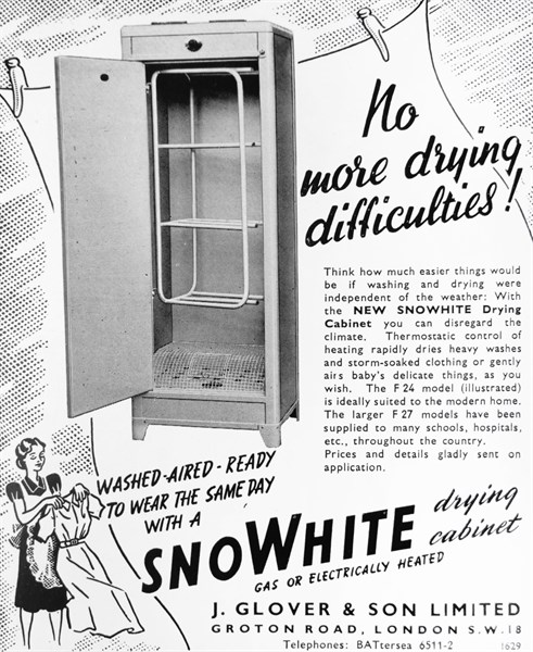 Advert for the 'new' SNOWHITE Drying Cabinet