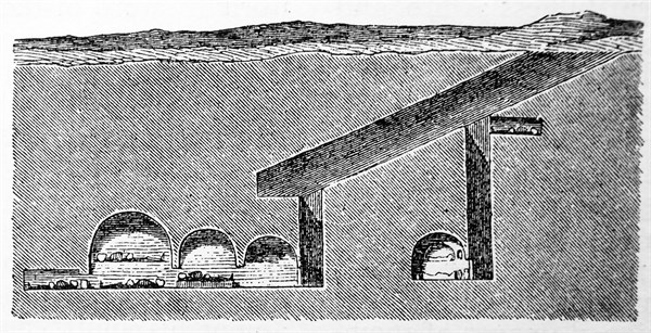 Engraving depicting a subterranean Greek grave
