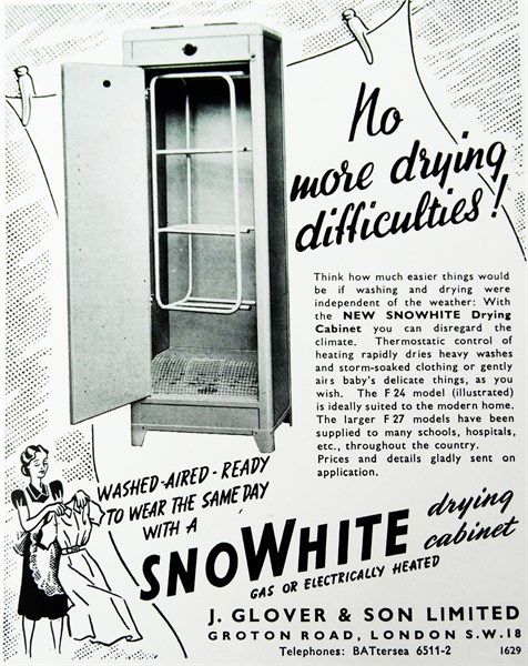 Advert for the 'new' SNOWHITE Drying Cabinet