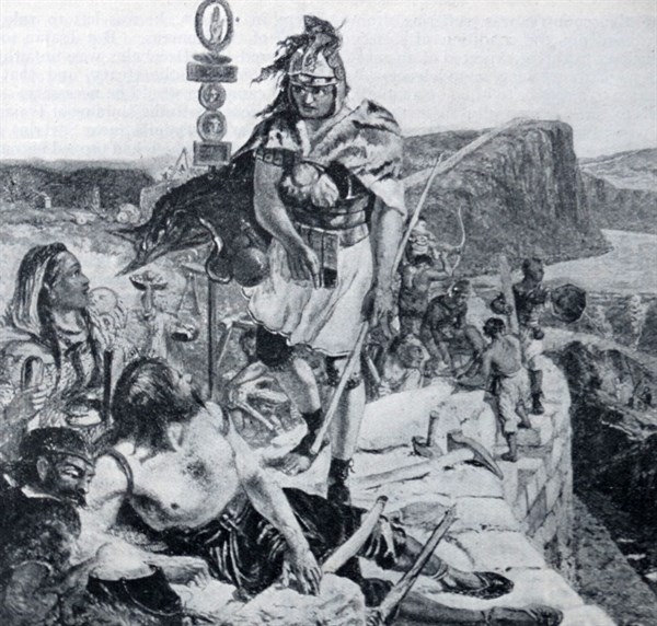 Painting depicting a slave resting by the feet of a Roman Officer