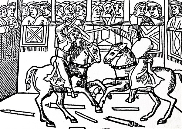 15th Century woodcut depicting jousting at a carnival