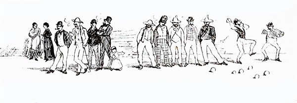 local men playing boules or petanque as other people walk by