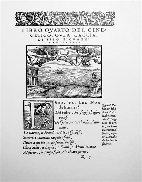 Daedalus and Icaros. From Lodovico Dolee Le Transformation Venice 1553.