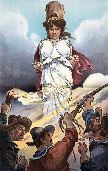 Chromolithographic print of 'At the stake' by Udo Keppler