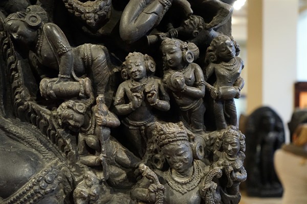 Detail of a bronze statue depicting Shiva and Parvati