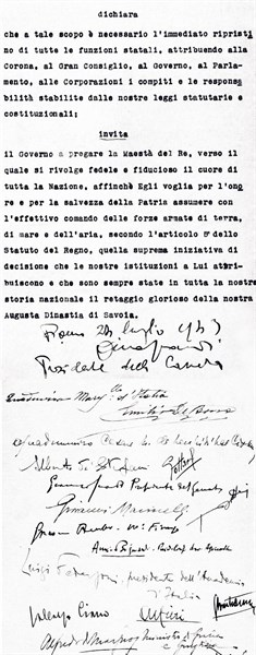 Fascist grand Council resolution against Benito Mussolini