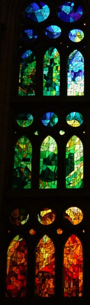 Stained glass window at the Basílica i Temple Expiatori de la Sagrada Família