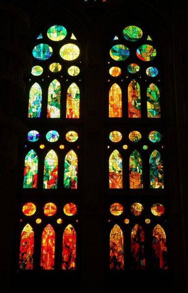 Stained glass window at the Basílica i Temple Expiatori de la Sagrada Família