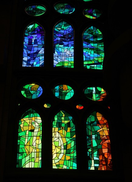 Stained glass window at the Basílica i Temple Expiatori de la Sagrada Família