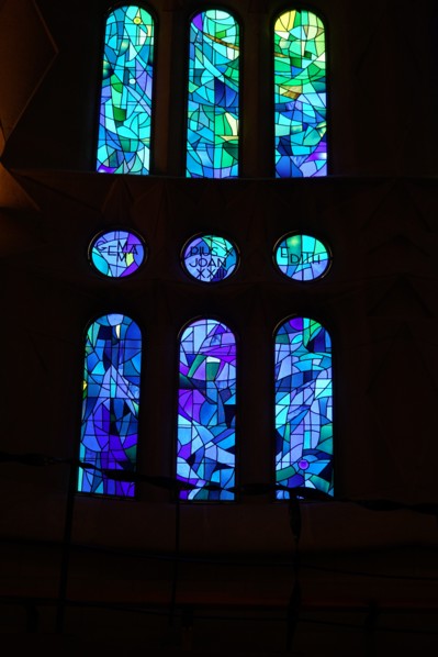 Stained glass window at the Basílica i Temple Expiatori de la Sagrada Família