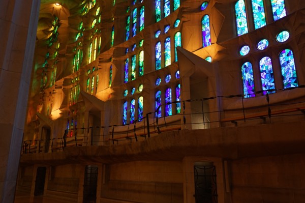Stained glass window at the Basílica i Temple Expiatori de la Sagrada Família