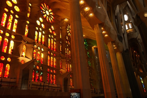 Stained glass window at the Basílica i Temple Expiatori de la Sagrada Família