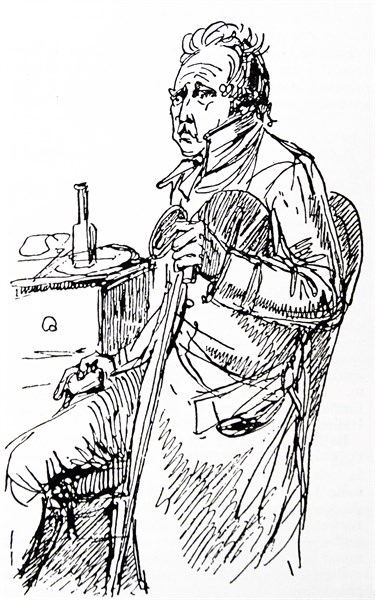 Illustration of Bellman Margon drink with a sandwich in hand