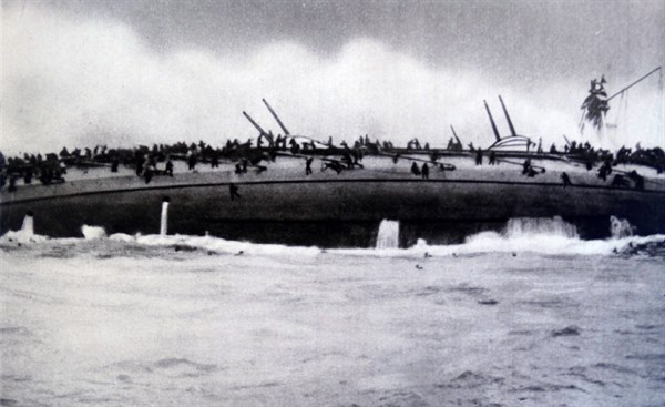 German cruiser SMS Blücher capsizing during the Battle of Dogger Bank