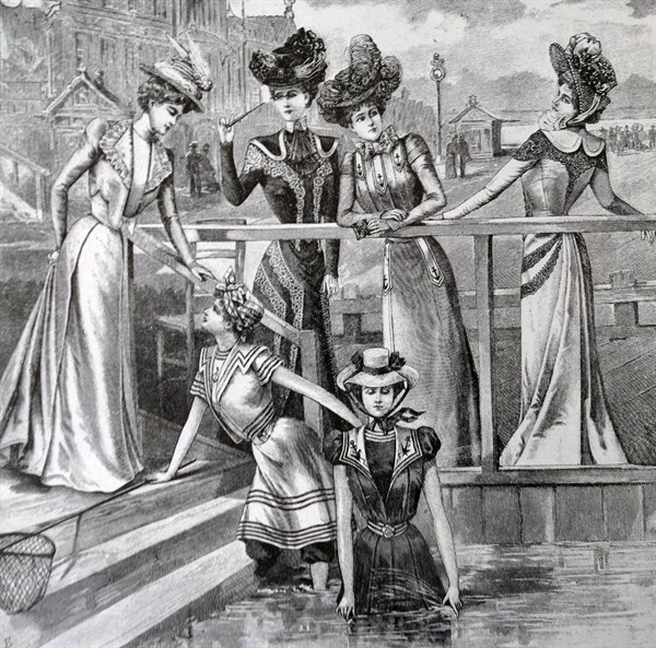 Engravings depicting scenes from Stockholm's swimming and siminrättning