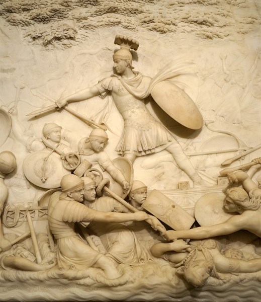 Marble relief depicting Julius Caesar invading Britain by John Deare