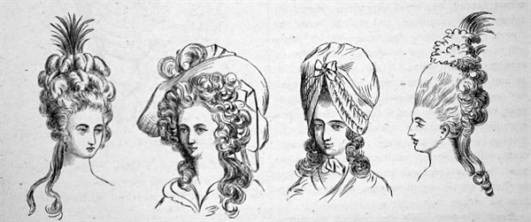 Engraving depicting head-dress during the mid 18th Century