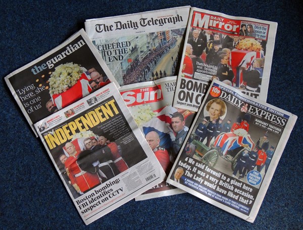 The death of lady Margaret Thatcher, British Prime Minister.
