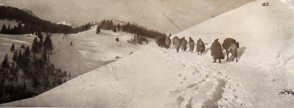 Serbian forces cross through Rumania in mid-winter.