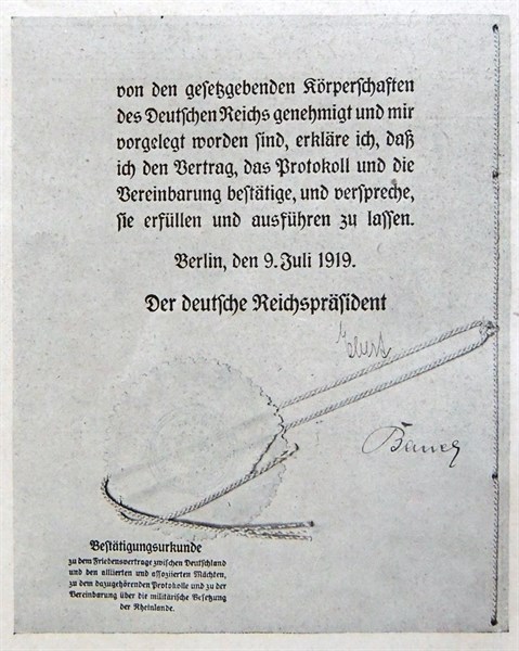 Text of the ratification by the Treaty of Versailles, July 9, 1919
