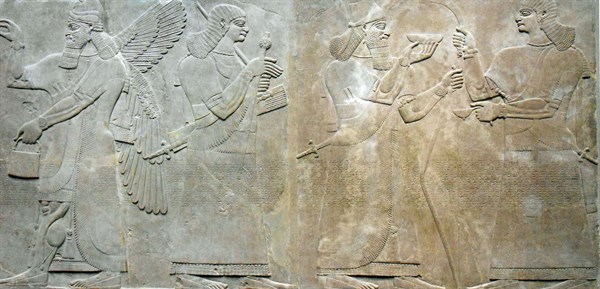 relief depicting a king and eunuch attendant