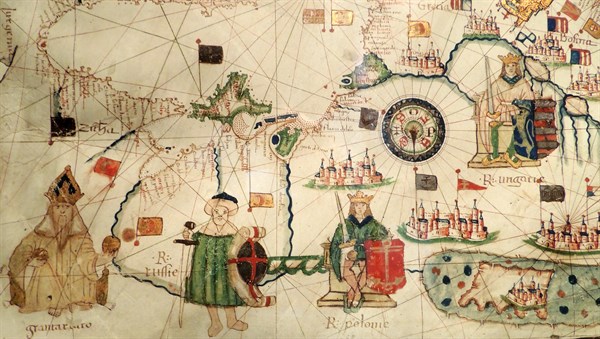 King of Hungary depicted in Jacopo Russo Map of the world 16th century circa 1528