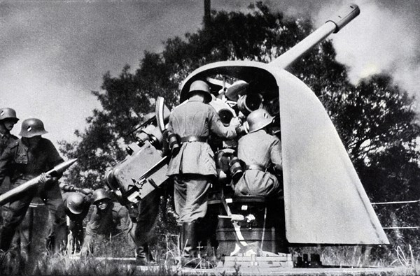 German army soldiers at an anti aircraft coastal artillery position