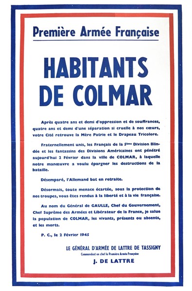 Announcement by General de Tassigny to the citizens of Colmar after their liberation