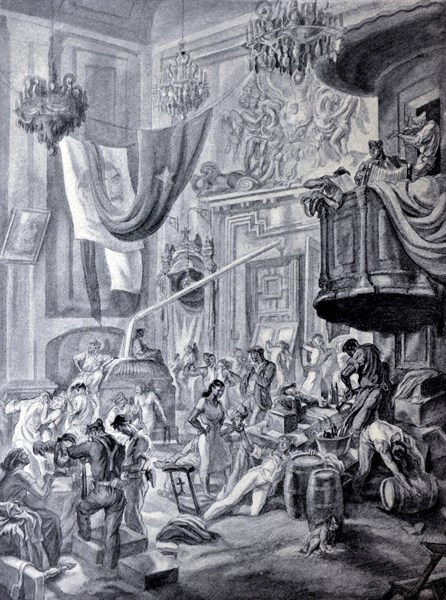 Spanish Civil War: propaganda drawing 'In the red nights of Madrid Revolution